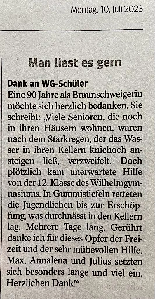 Dank an WG-Schüler!